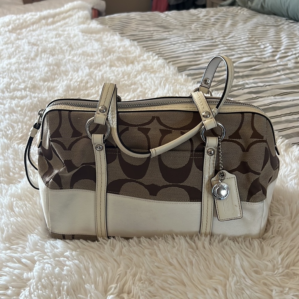 Coach Signature Stripe Satchel Boston Bag